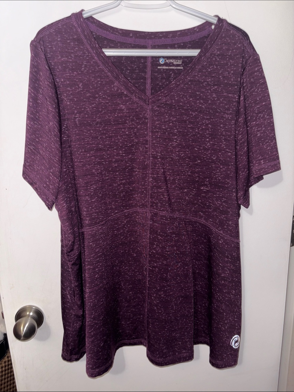 2XL Active USA Plum Heather V-Neck Short Sleeve Top PTP 26-31” VERY STRETCHY